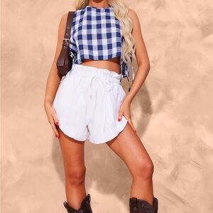 NWOT PrettyLittleThing BLUE WOVEN COACHELLA FEATIVAL CROPPED TOP size 4 Small